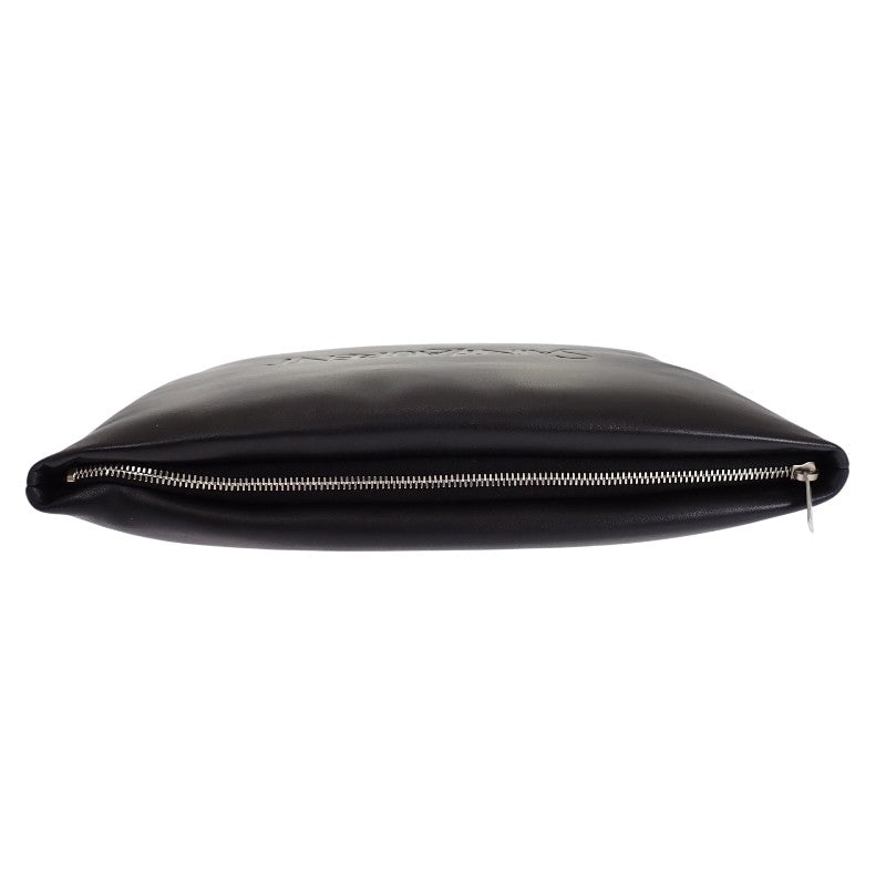 サンローラン SAINT LAURENT ラージパフィーポーチ セカンドバッグ 779512 クラッチバッグ ラムスキン ブラック シルバー金具 レディース メンズ【中古】【Aランク】