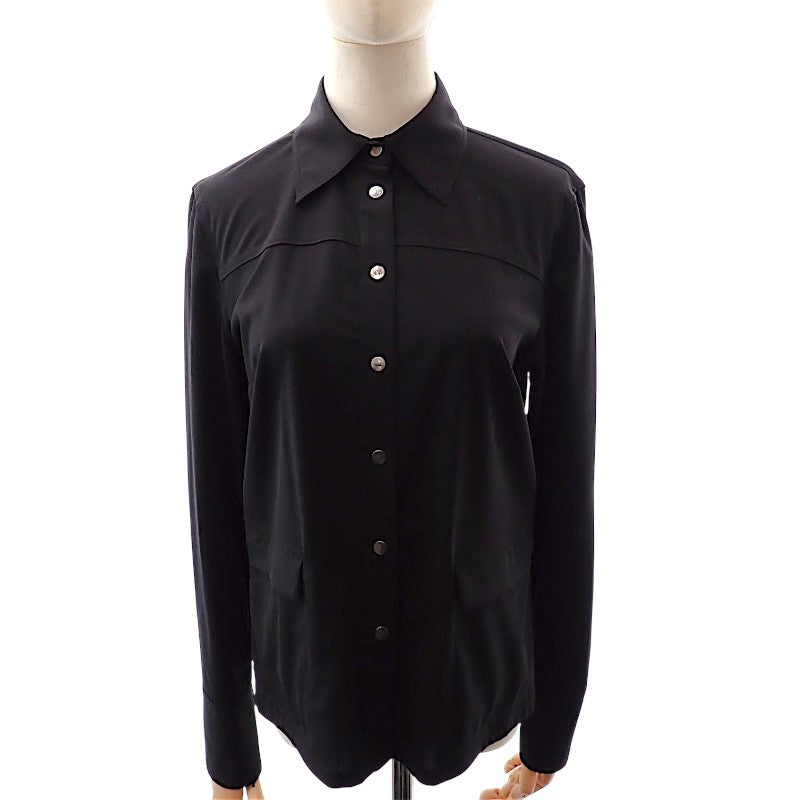 グッチ GUCCI シャツブラウス 40 長袖シャツ ウール ナイロン ブラック 黒 シルバー金具 レディース【中古】【ABランク】