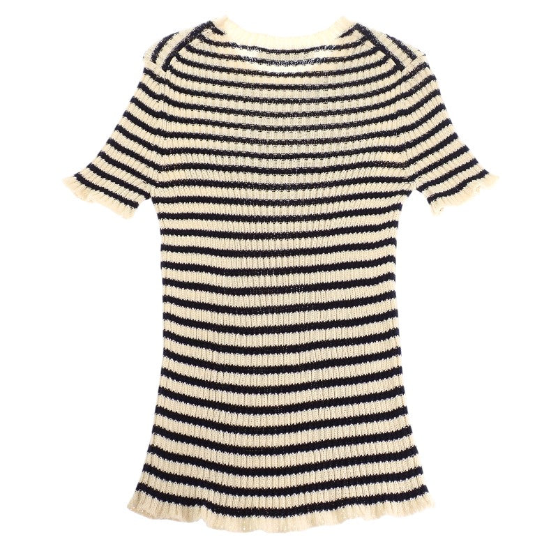 ディオール Dior ディオリビエラ ショートスリーブ 38 444S15AM779 ニット コットン アイボリー ネイビーブルー レディース【中古】【Aランク】