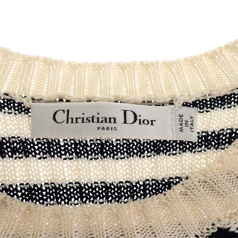 ディオール Dior ディオリビエラ ショートスリーブ 38 444S15AM779 ニット コットン アイボリー ネイビーブルー レディース【中古】【Aランク】