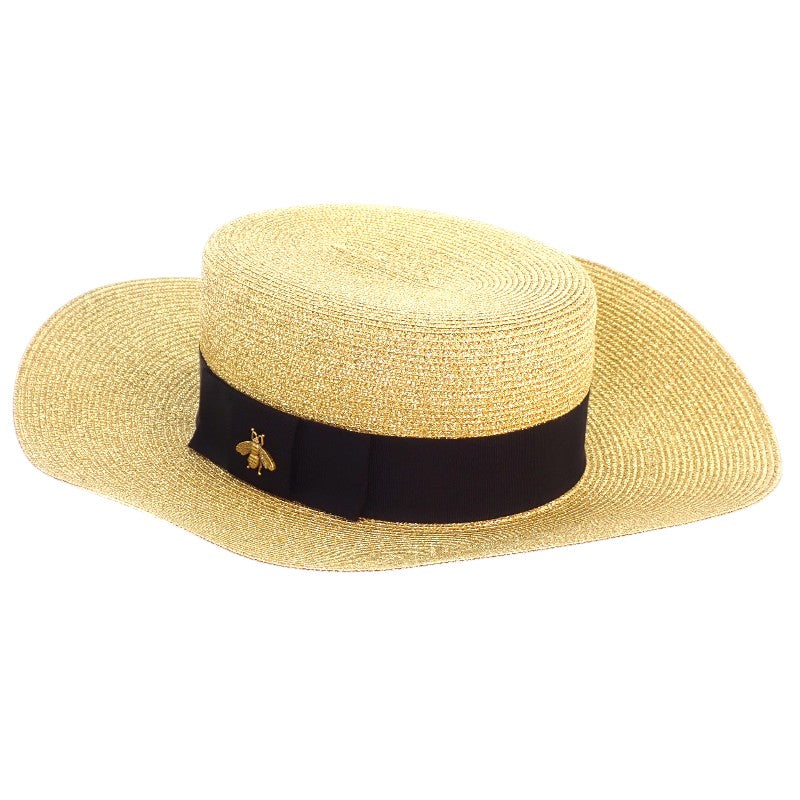 グッチ GUCCI BEE パピエハット ラメファブリック M 4546673HA288060 ハット ストロー ゴールド ブラック レディース【中古】【Aランク】