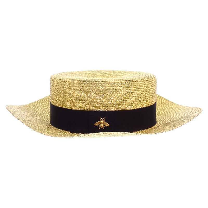 グッチ GUCCI BEE パピエハット ラメファブリック M 4546673HA288060 ハット ストロー ゴールド ブラック レディース【中古】【Aランク】