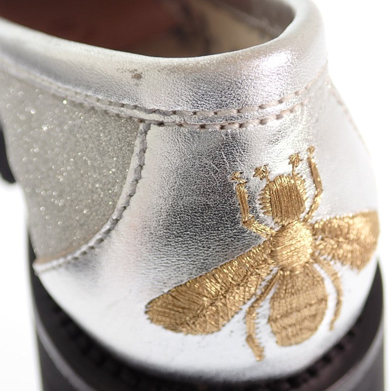 グッチ GUCCI ホースビットBEE 653884 HW940 8106 ローファー カーフ メタリックシルバー ゴールド ブラック ゴールド金具 36 1/2 日本サイズ23.5cm レディース【中古】【Aランク】