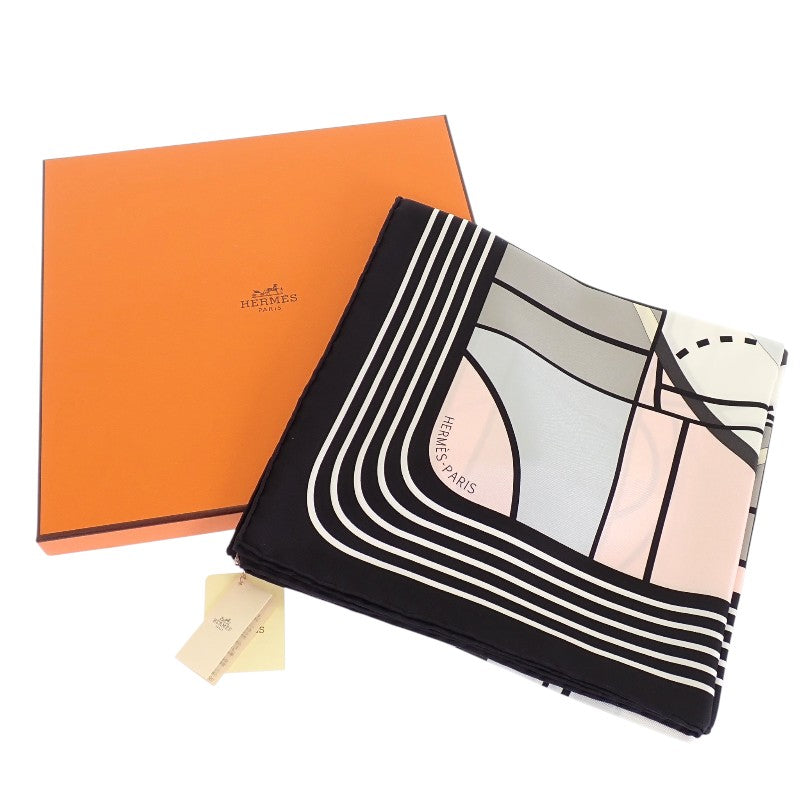 エルメス HERMES カレ90 Anamorphee アナモルフェ H002778S06 スカーフ シルク ブラック ホワイト ピンク レディース【中古】【SAランク】