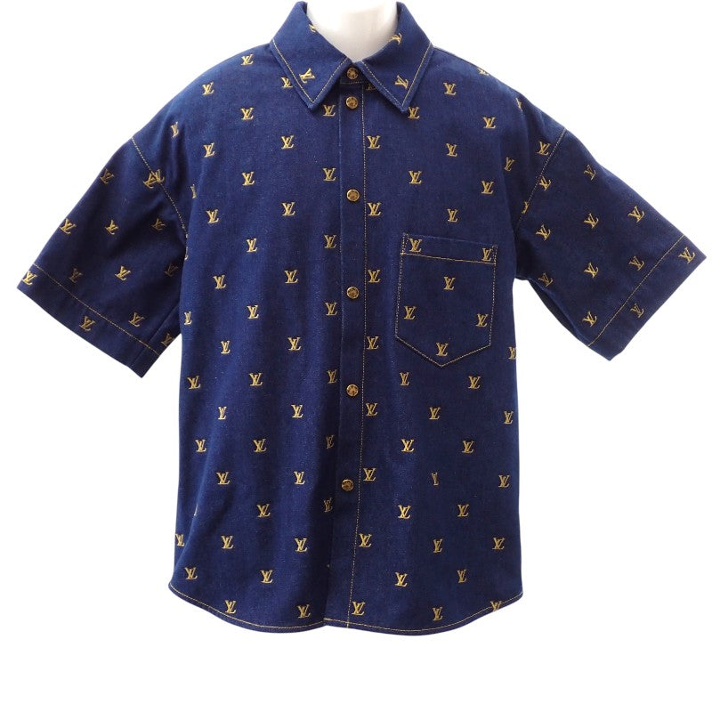 ルイヴィトン LOUIS VUITTON ショートスリーブデニムシャツ 半袖シャツ コットン ネイビー メンズ【中古】【Aランク】