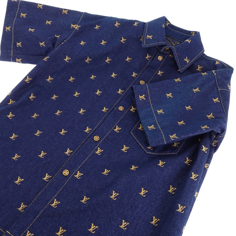 ルイヴィトン LOUIS VUITTON ショートスリーブデニムシャツ 半袖シャツ コットン ネイビー メンズ【中古】【Aランク】