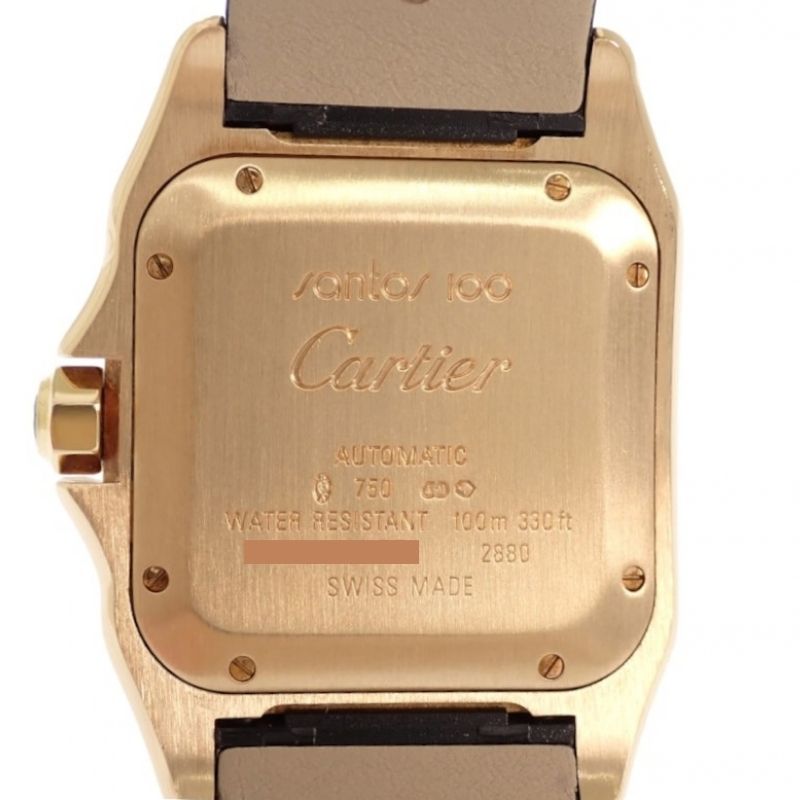 カルティエ CARTIER サントス100 MM W20112Y1 腕時計 K18イエローゴールド レザー 金色 ブラック 自動巻き ホワイト文字盤 ゴールド金具 ボーイズ メンズ レディース ユニセックス【中古】【Aランク】
