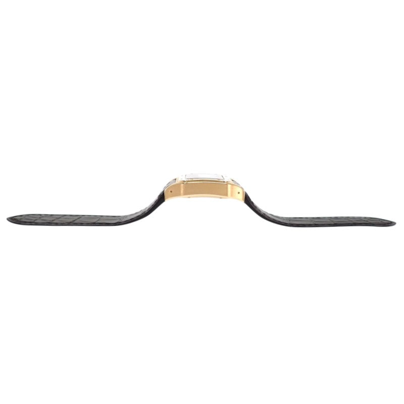 カルティエ CARTIER サントス100 MM W20112Y1 腕時計 K18イエローゴールド レザー 金色 ブラック 自動巻き ホワイト文字盤 ゴールド金具 ボーイズ メンズ レディース ユニセックス【中古】【Aランク】