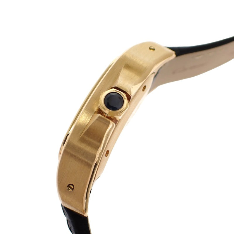 カルティエ CARTIER サントス100 MM W20112Y1 腕時計 K18イエローゴールド レザー 金色 ブラック 自動巻き ホワイト文字盤 ゴールド金具 ボーイズ メンズ レディース ユニセックス【中古】【Aランク】