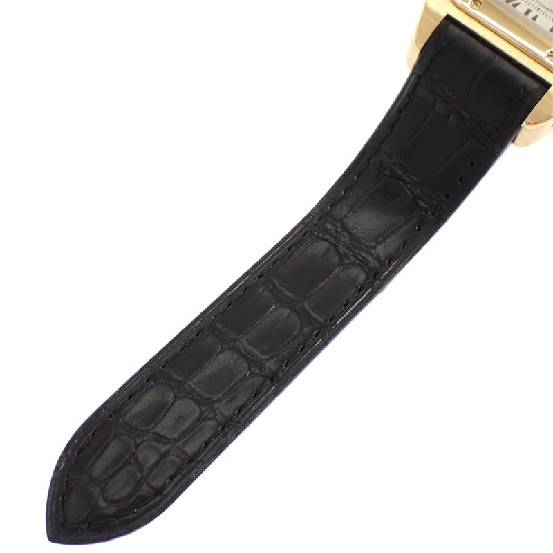 カルティエ CARTIER サントス100 MM W20112Y1 腕時計 K18イエローゴールド レザー 金色 ブラック 自動巻き ホワイト文字盤 ゴールド金具 ボーイズ メンズ レディース ユニセックス【中古】【Aランク】