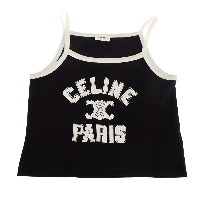 セリーヌ CELINE トリオンフ ロゴ キャミソール 38 2X89D507Z.38CR タンクトップ コットン ブラック レディース【中古】【ABランク】