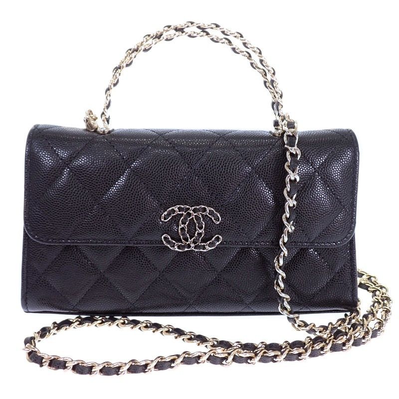 シャネル CHANEL マトラッセフォンケース AP3238 B10307 94305 2WAYバッグ ハンドバッグ ショルダーバッグ キャビアスキン ブラック 黒 ゴールド金具 レディース【中古】【Aランク】