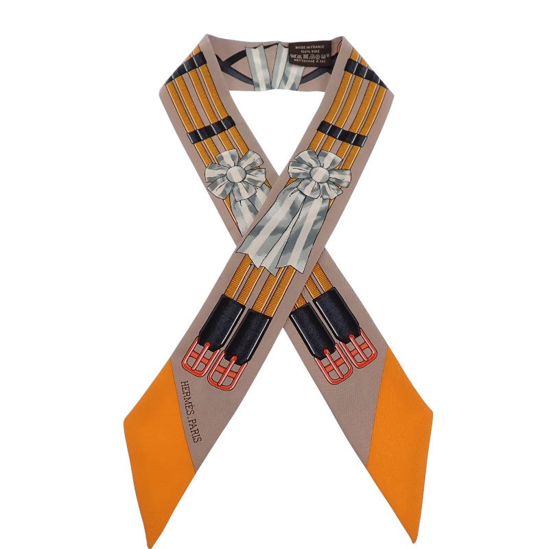 エルメス HERMES ツイリー Jumping スカーフ シルク ベージュサンドル