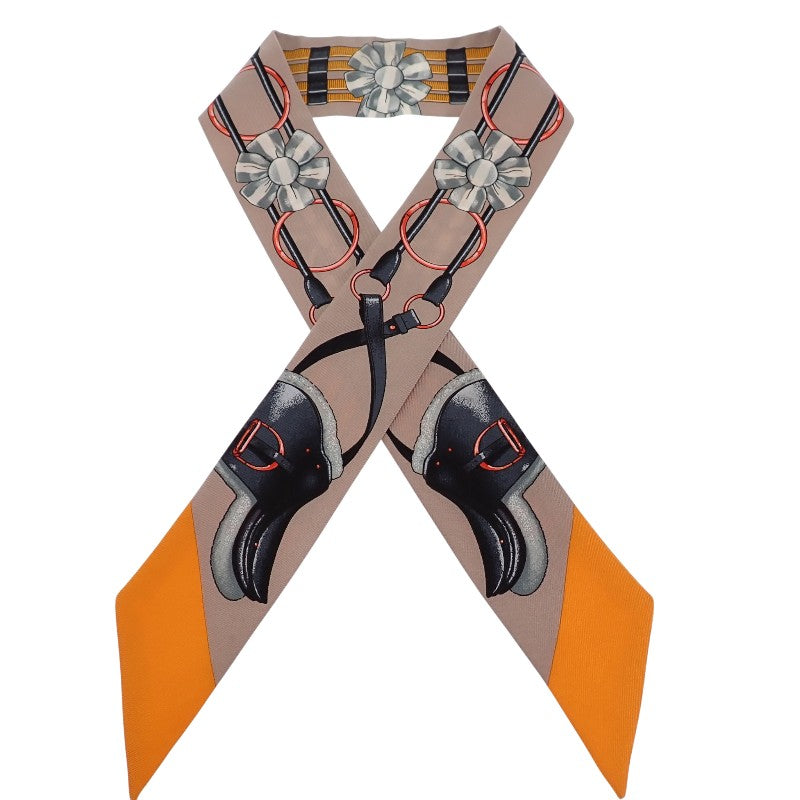 エルメス HERMES ツイリー Jumping スカーフ シルク ベージュサンドル