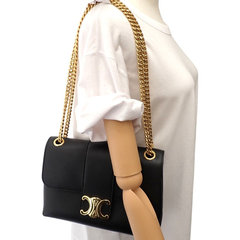 セリーヌ CELINE ヴィクトワール ミディアム チェーン 115853FDU.38NO　　 ショルダーバッグ カーフ ブラック ゴールド金具 レディース【中古】【Aランク】