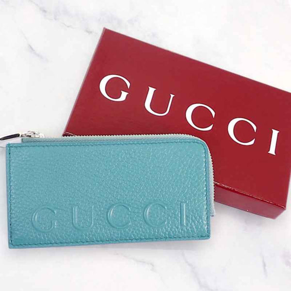グッチ GUCCI ロゴ ジップ 835073 カードケース レザー ブルー イエロー シルバー金具 メンズ レディース【中古】【Aランク】