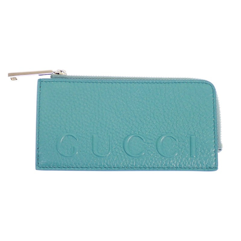 グッチ GUCCI ロゴ ジップ 835073 カードケース レザー ブルー イエロー シルバー金具 メンズ レディース【中古】【Aランク】