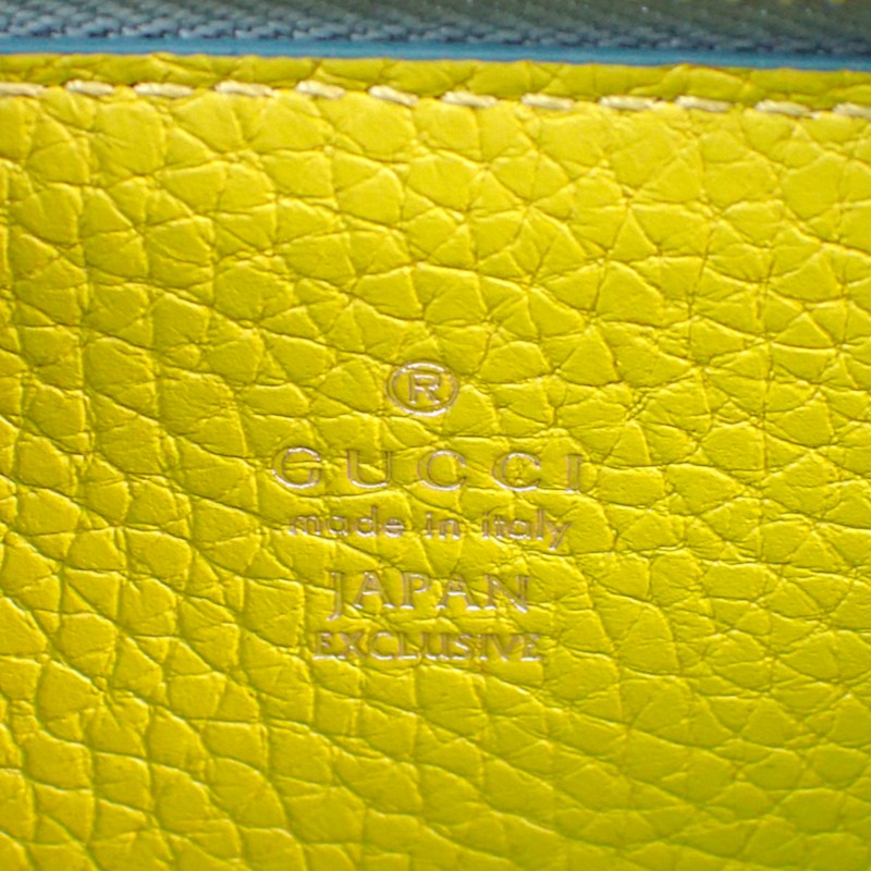 グッチ GUCCI ロゴ ジップ 835073 カードケース レザー ブルー イエロー シルバー金具 メンズ レディース【中古】【Aランク】