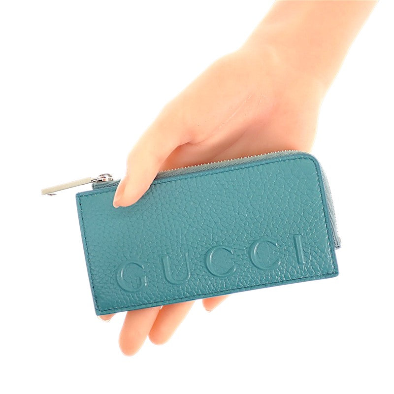 グッチ GUCCI ロゴ ジップ 835073 カードケース レザー ブルー イエロー シルバー金具 メンズ レディース【中古】【Aランク】