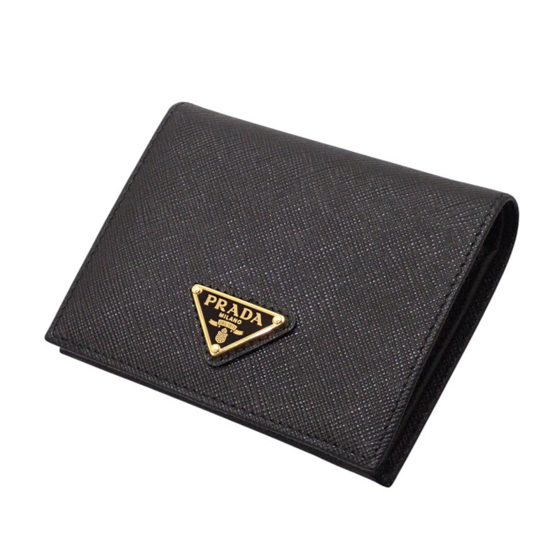 プラダ PRADA トライアングル 1MV204_QHH_F0002 二つ折り財布 サフィアーノ ブラック ゴールド金具 レディース【中古】【Aランク】