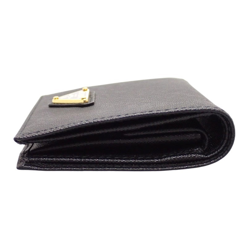 プラダ PRADA トライアングル 1MV204_QHH_F0002 二つ折り財布 サフィアーノ ブラック ゴールド金具 レディース【中古】【Aランク】
