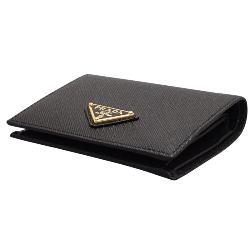 プラダ PRADA トライアングル 1MV204_QHH_F0002 二つ折り財布 サフィアーノ ブラック ゴールド金具 レディース【中古】【Aランク】