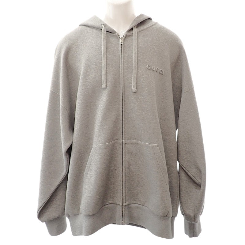 グッチ GUCCI コットンジャージー フーデッド スウェットシャツ L 795419 XJGQH 1056 パーカー コットン グレー メンズ ユニセックス【中古】【Aランク】