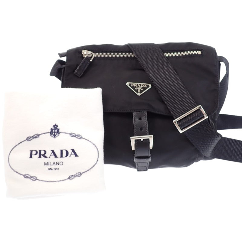 プラダ PRADA トライアングル BT8994 ショルダーバッグ ナイロン ブラック シルバー金具 メンズ レディース【中古】【ABランク】