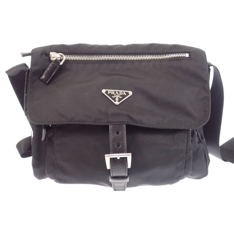 プラダ PRADA トライアングル BT8994 ショルダーバッグ ナイロン ブラック シルバー金具 メンズ レディース【中古】【ABランク】