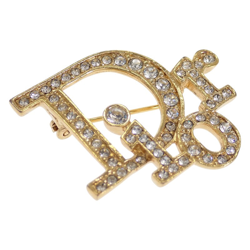 ディオール Dior ロゴ ブローチ メタル ラインストーン ゴールド レディース【中古】【ABランク】