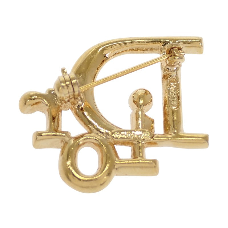 ディオール Dior ロゴ ブローチ メタル ラインストーン ゴールド レディース【中古】【ABランク】