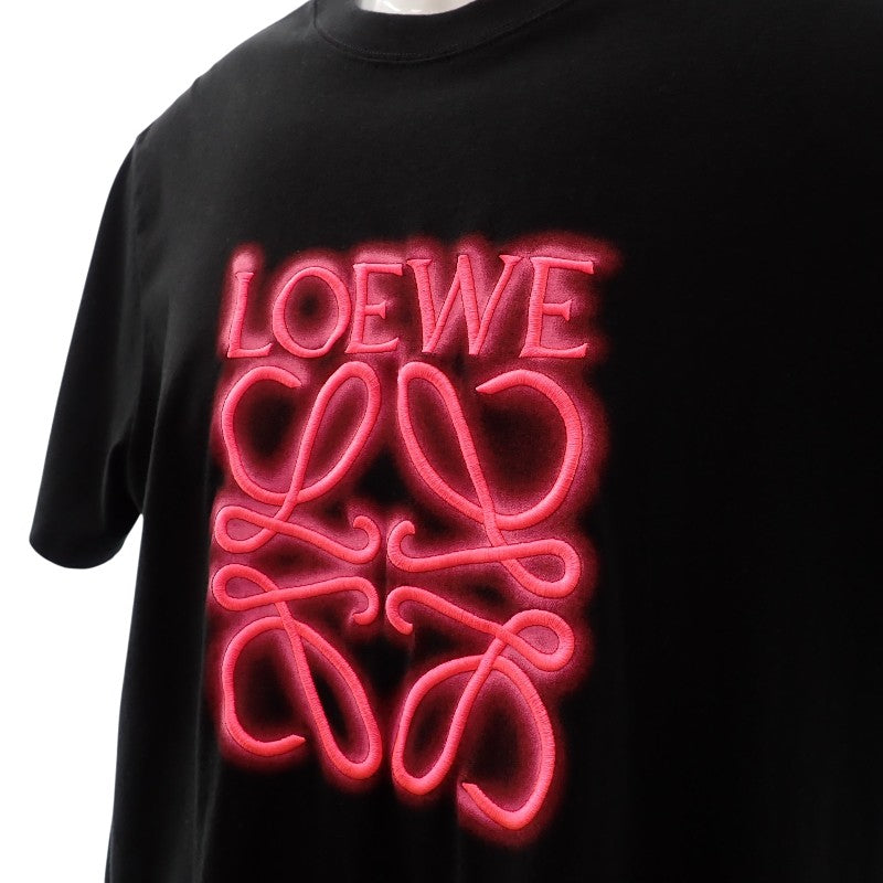 ロエベ LOEWE ネオン アナグラム 刺繍 Tシャツ S H526Y22X12 8964 半袖Ｔシャツ コットン ブラック ピンク メンズ レディース【中古】【Aランク】