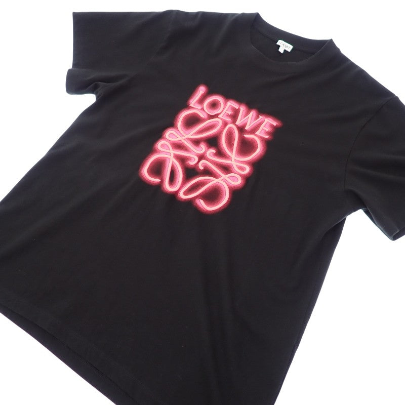 ロエベ LOEWE ネオン アナグラム 刺繍 Tシャツ S H526Y22X12 8964 半袖Ｔシャツ コットン ブラック ピンク メンズ レディース【中古】【Aランク】