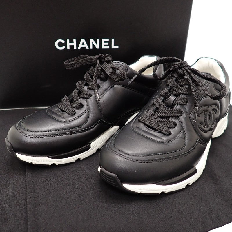 シャネル CHANEL CCレザースニーカー ココマーク 箱付 36 G39982_Y56536_K5852 スニーカー カーフ スウェード ブラック ホワイト 黒 レディース【中古】【SAランク】