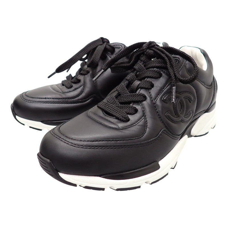 シャネル CHANEL CCレザースニーカー ココマーク 箱付 36 G39982_Y56536_K5852 スニーカー カーフ スウェード ブラック ホワイト 黒 レディース【中古】【SAランク】