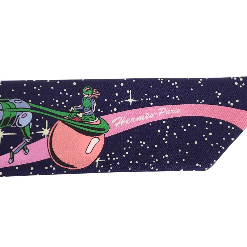 エルメス HERMES ツイリー SPACE DERBY 063573S_05 スカーフ シルク ネイビー マリン ローズ レディース【中古】【Aランク】