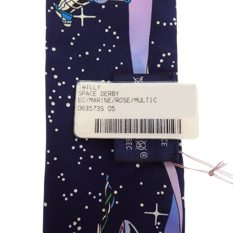 エルメス HERMES ツイリー SPACE DERBY 063573S_05 スカーフ シルク ネイビー マリン ローズ レディース【中古】【Aランク】