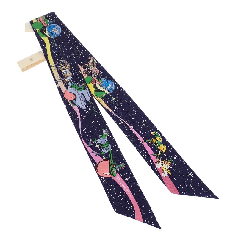 エルメス HERMES ツイリー SPACE DERBY 063573S_05 スカーフ シルク ネイビー マリン ローズ レディース【中古】【Aランク】