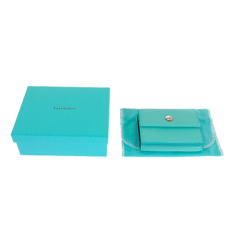 ティファニー TIFFANY&Co. コンパクトウォレット 三つ折り財布 レザー ブルー シルバー金具 レディース【中古】【Aランク】