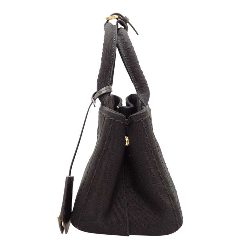 プラダ PRADA ジャルディニエールスモール コットンキャンバス ミニバッグ 1BA038 2WAYバッグ ハンドバッグ ショルダーバッグ キャンバス レザー ブラック 黒 ゴールド金具 レディース【中古】【Aランク】