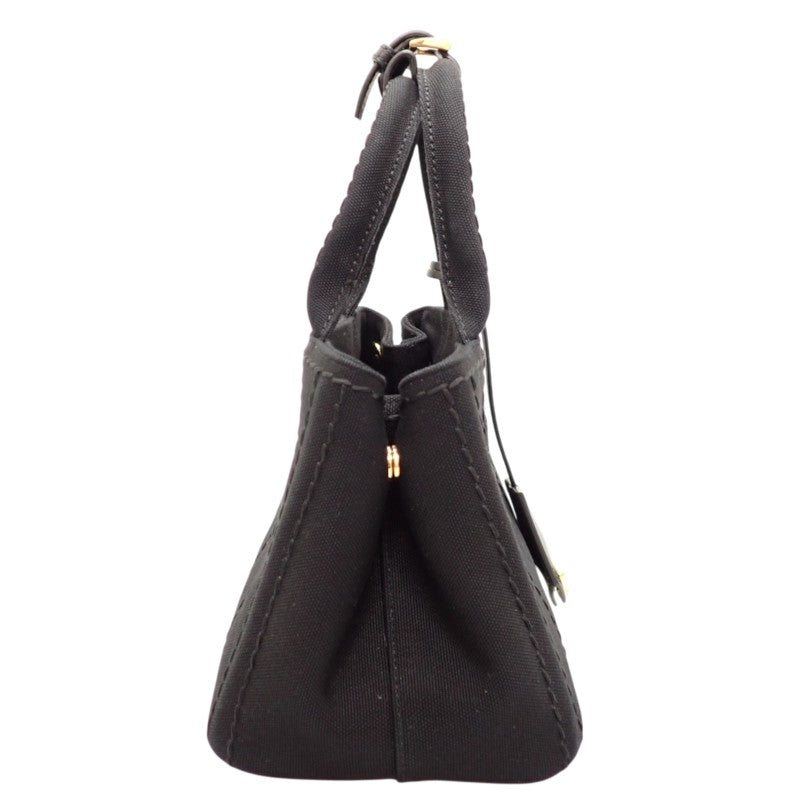 プラダ PRADA ジャルディニエールスモール コットンキャンバス ミニバッグ 1BA038 2WAYバッグ ハンドバッグ ショルダーバッグ キャンバス レザー ブラック 黒 ゴールド金具 レディース【中古】【Aランク】