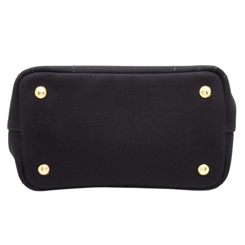 プラダ PRADA ジャルディニエールスモール コットンキャンバス ミニバッグ 1BA038 2WAYバッグ ハンドバッグ ショルダーバッグ キャンバス レザー ブラック 黒 ゴールド金具 レディース【中古】【Aランク】