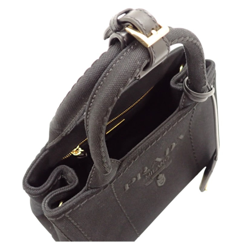 プラダ PRADA ジャルディニエールスモール コットンキャンバス ミニバッグ 1BA038 2WAYバッグ ハンドバッグ ショルダーバッグ キャンバス レザー ブラック 黒 ゴールド金具 レディース【中古】【Aランク】