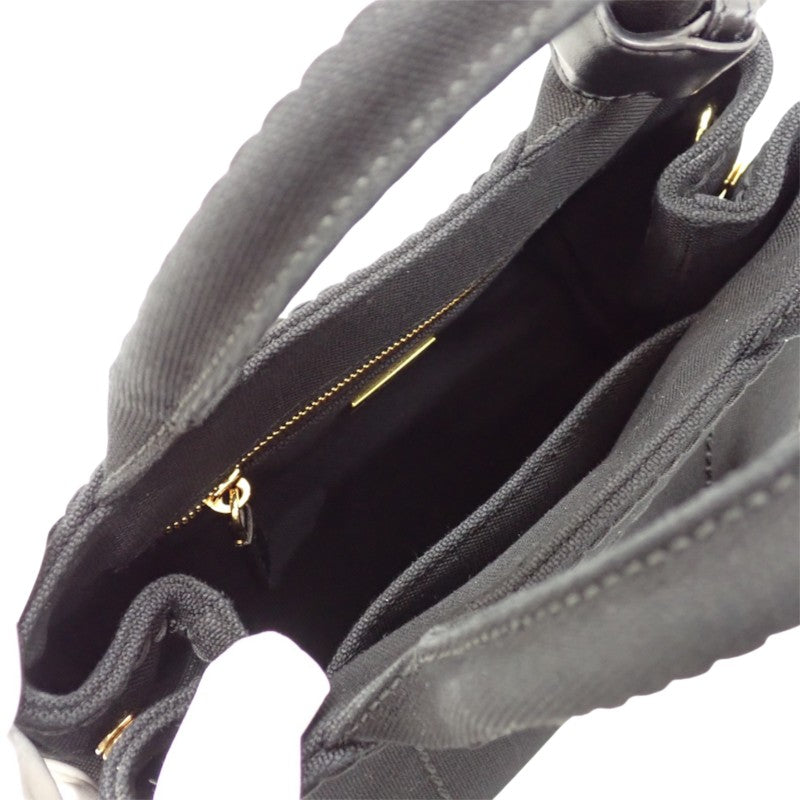 プラダ PRADA ジャルディニエールスモール コットンキャンバス ミニバッグ 1BA038 2WAYバッグ ハンドバッグ ショルダーバッグ キャンバス レザー ブラック 黒 ゴールド金具 レディース【中古】【Aランク】