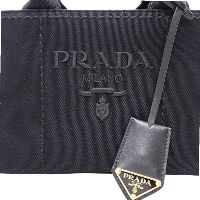 プラダ PRADA ジャルディニエールスモール コットンキャンバス ミニバッグ 1BA038 2WAYバッグ ハンドバッグ ショルダーバッグ キャンバス レザー ブラック 黒 ゴールド金具 レディース【中古】【Aランク】