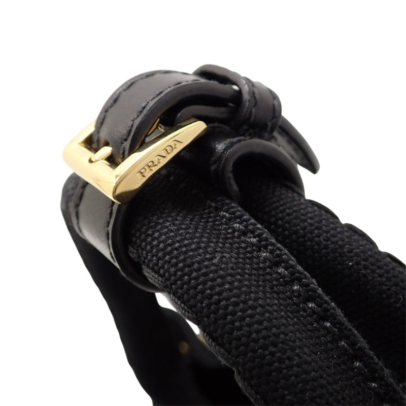 プラダ PRADA ジャルディニエールスモール コットンキャンバス ミニバッグ 1BA038 2WAYバッグ ハンドバッグ ショルダーバッグ キャンバス レザー ブラック 黒 ゴールド金具 レディース【中古】【Aランク】