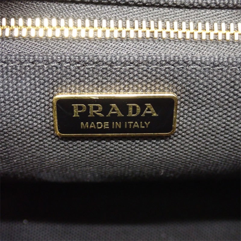 プラダ PRADA ジャルディニエールスモール コットンキャンバス ミニバッグ 1BA038 2WAYバッグ ハンドバッグ ショルダーバッグ キャンバス レザー ブラック 黒 ゴールド金具 レディース【中古】【Aランク】