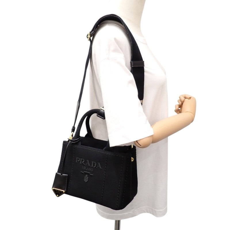 プラダ PRADA ジャルディニエールスモール コットンキャンバス ミニバッグ 1BA038 2WAYバッグ ハンドバッグ ショルダーバッグ キャンバス レザー ブラック 黒 ゴールド金具 レディース【中古】【Aランク】