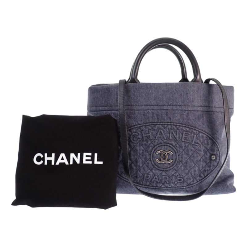 シャネル CHANEL ココマーク キルティング A93373 トートバッグ デニム レザー ブラック シルバー金具 レディース【中古】【Aランク】