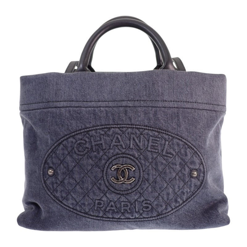 シャネル CHANEL ココマーク キルティング A93373 トートバッグ デニム レザー ブラック シルバー金具 レディース【中古】【Aランク】